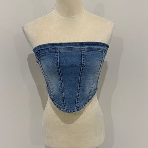 Blue Denim Strapless Corset Top